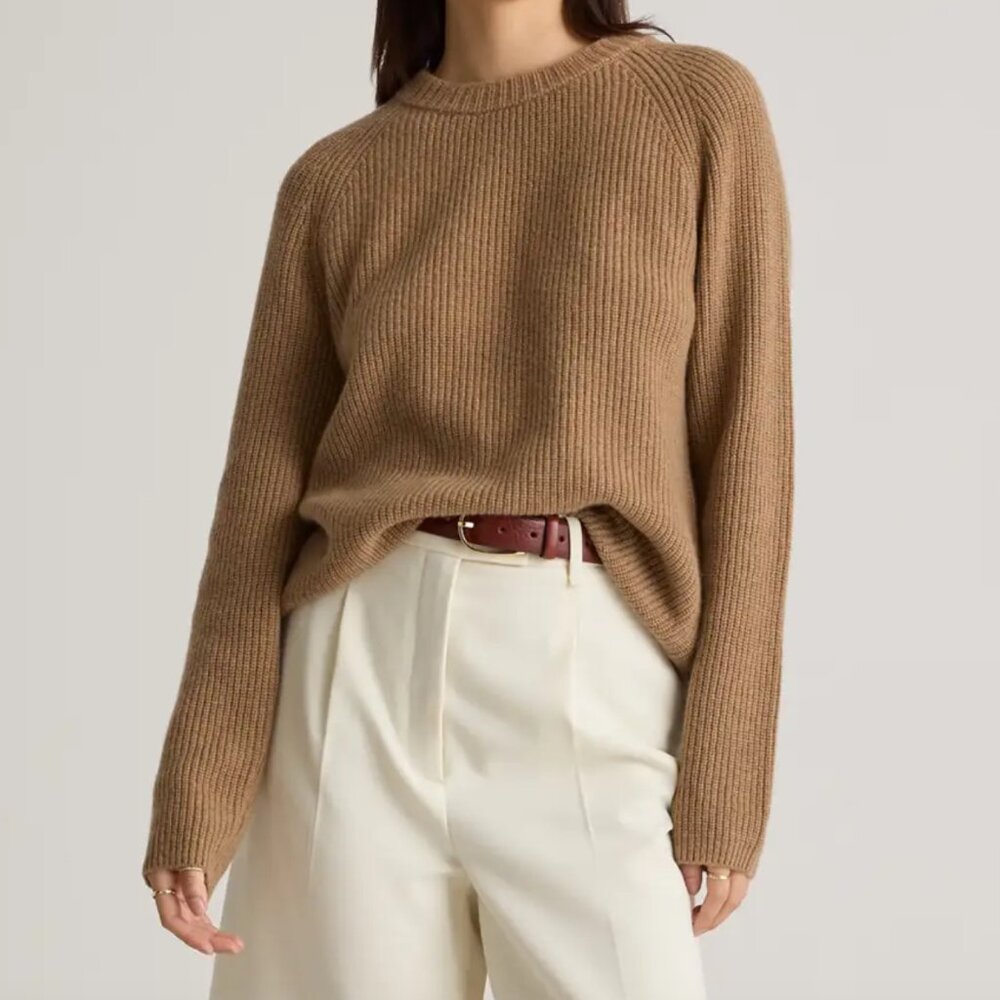 Quince Mongolian Cashmere Fisherman Crewneck Sweater in Teak EUC